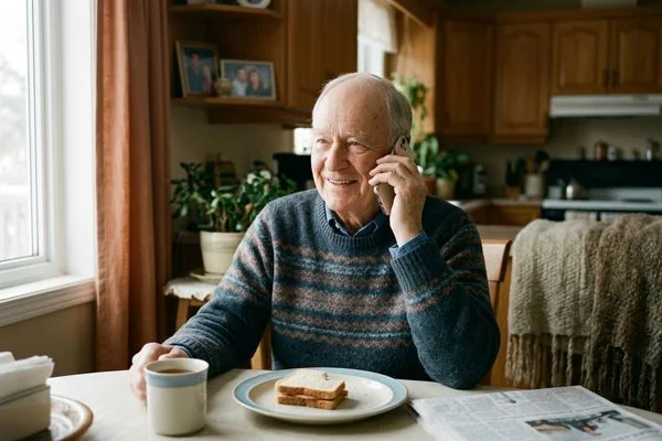 Adult daughter calling her father for a lunchtime check-in