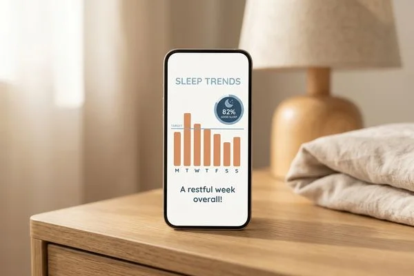 Friendly simple sleep-trend chart on a phone, non-clinical