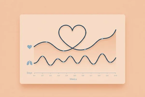 Gentle heart and breathing trend line, wellness not diagnosis