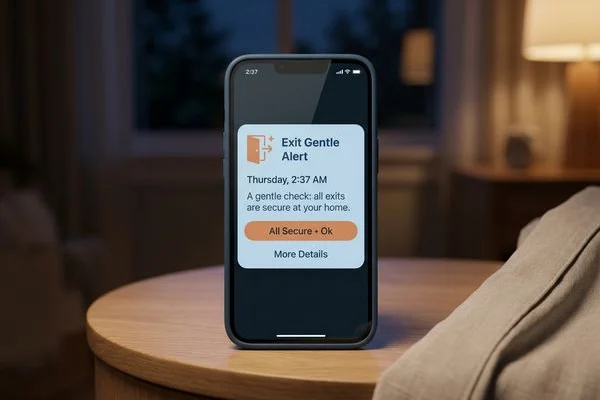 Phone receiving a calm abnormal-hour exit alert