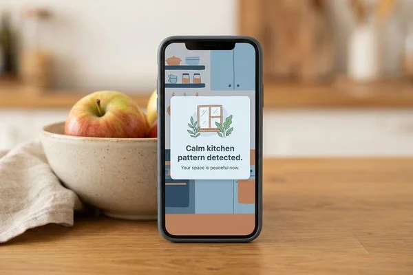 Phone receiving a calm kitchen pattern alert