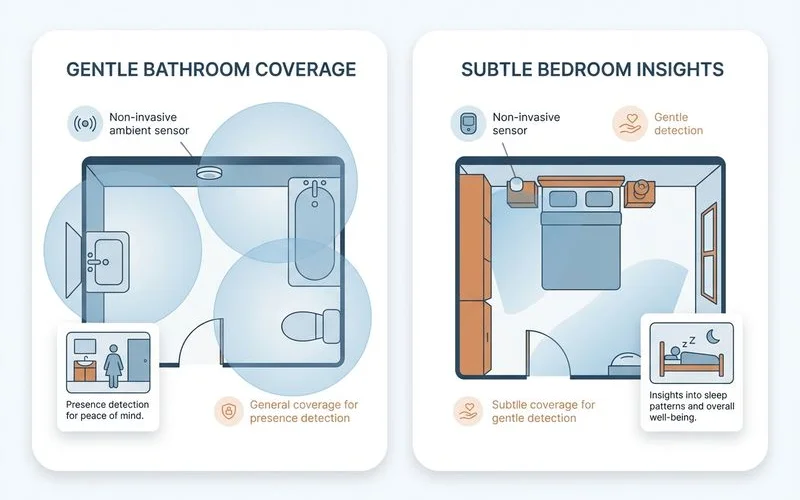 Gentle sensor coverage diagram for bathroom/bedroom