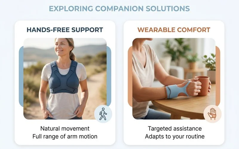 Gentle side-by-side of hands-free vs wearable suitability