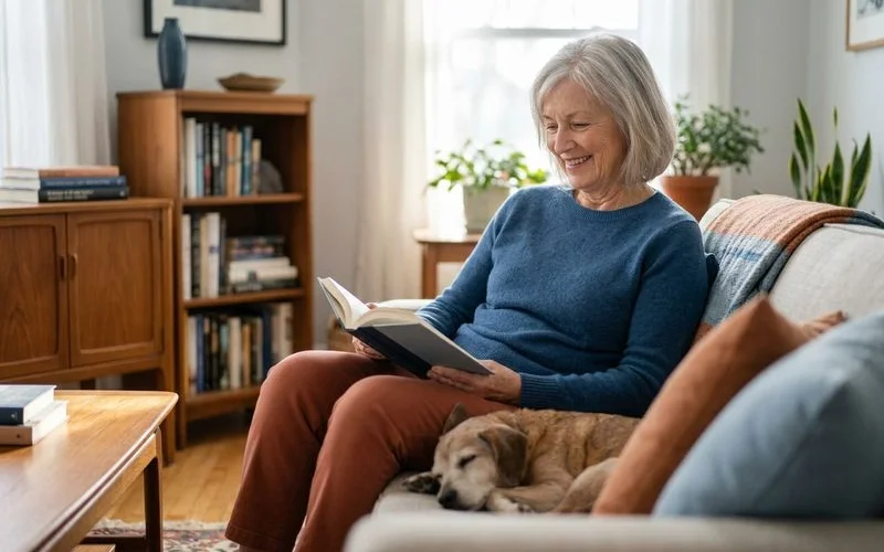 Older adult living confidently at home without a visible wearable