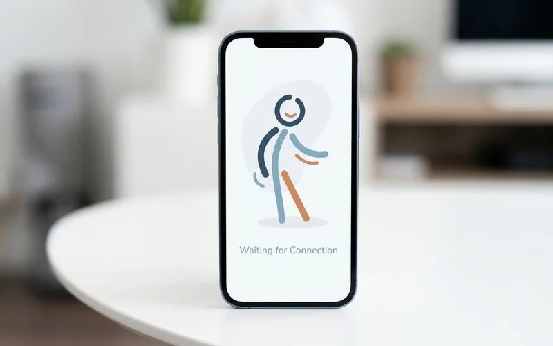 Privacy-safe abstract stick figure on a phone instead of video