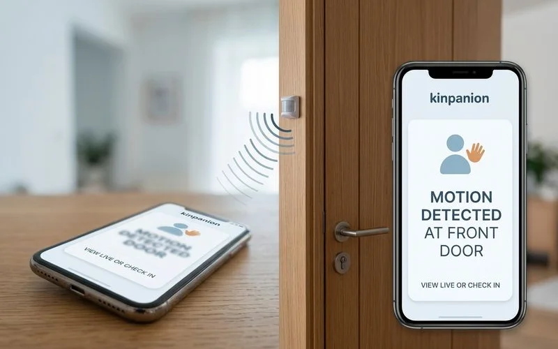Simple diagram of a door/motion alert reaching a phone