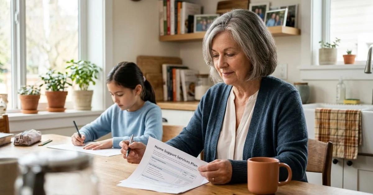 Calm person reviewing a simple one-page pricing plan at a kitchen table