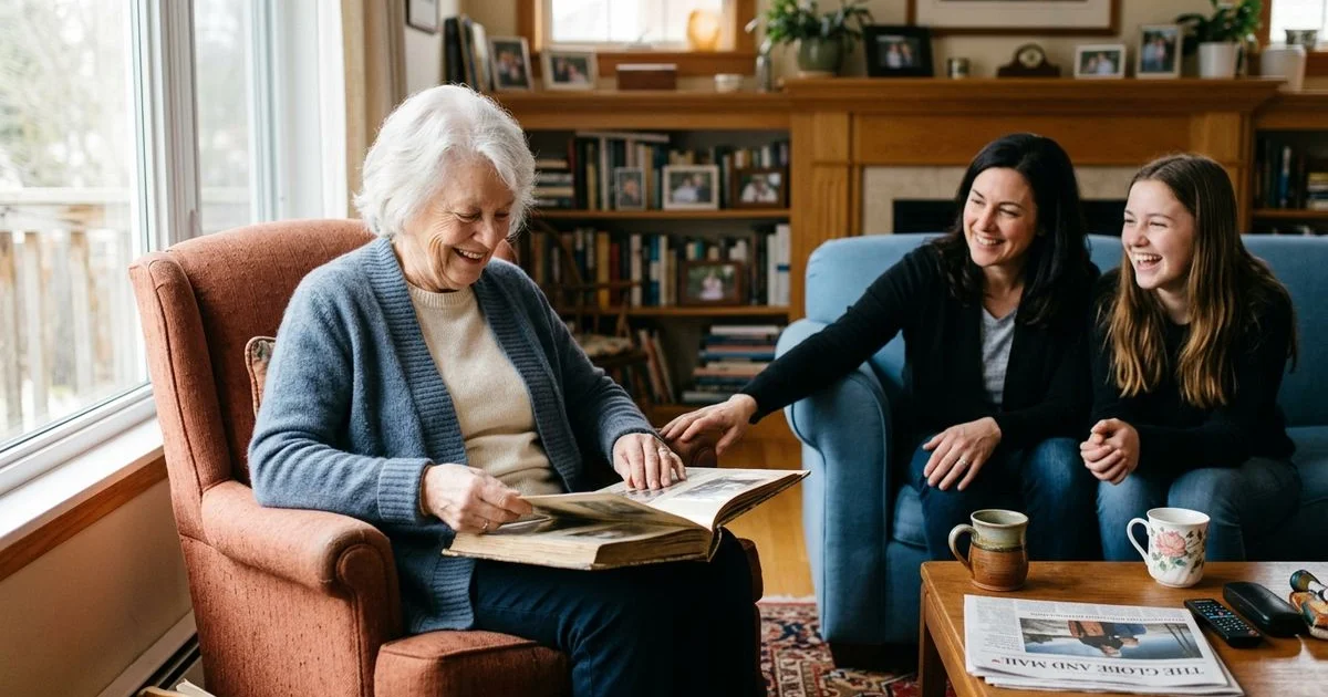 Independent older adult comfortable and capable at home, dignified