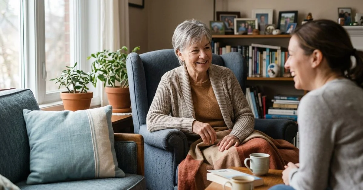 Older adult comfortable and safe in a familiar home