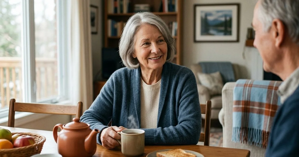 Peaceful older adult well-rested in the morning, sense of wellbeing