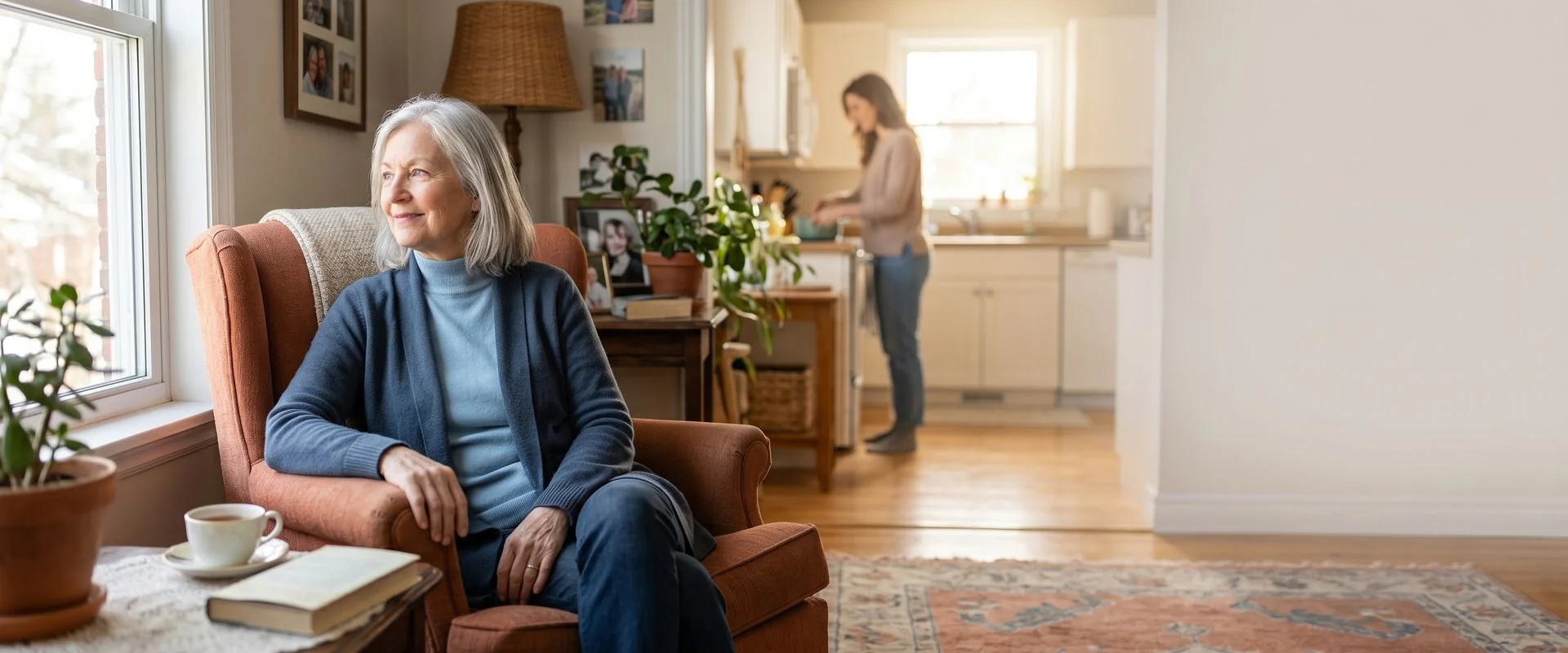 Peaceful older adult well-rested in the morning, sense of wellbeing